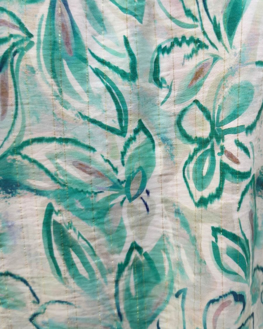 Blouse femme manches courtes verte fleurie Thémis