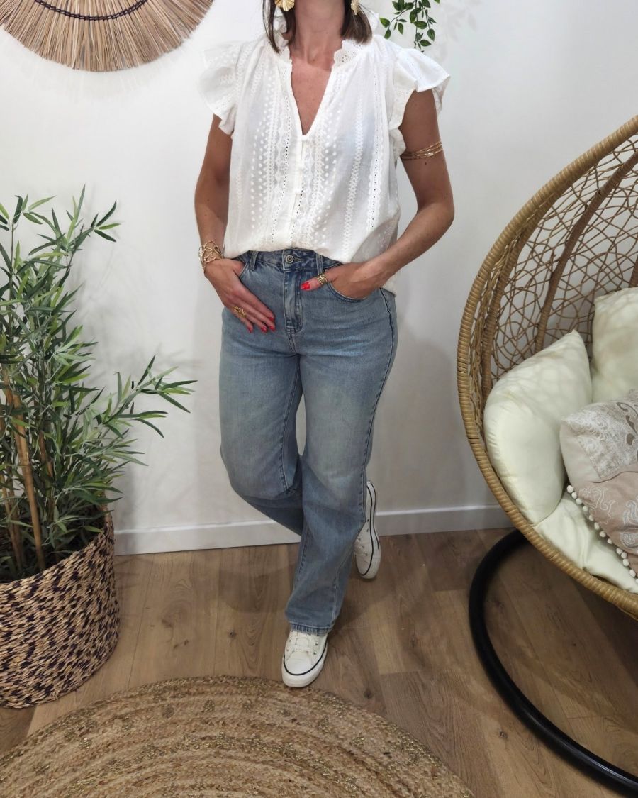 Blouse femme brodée Arsinoé blanc fluide chic