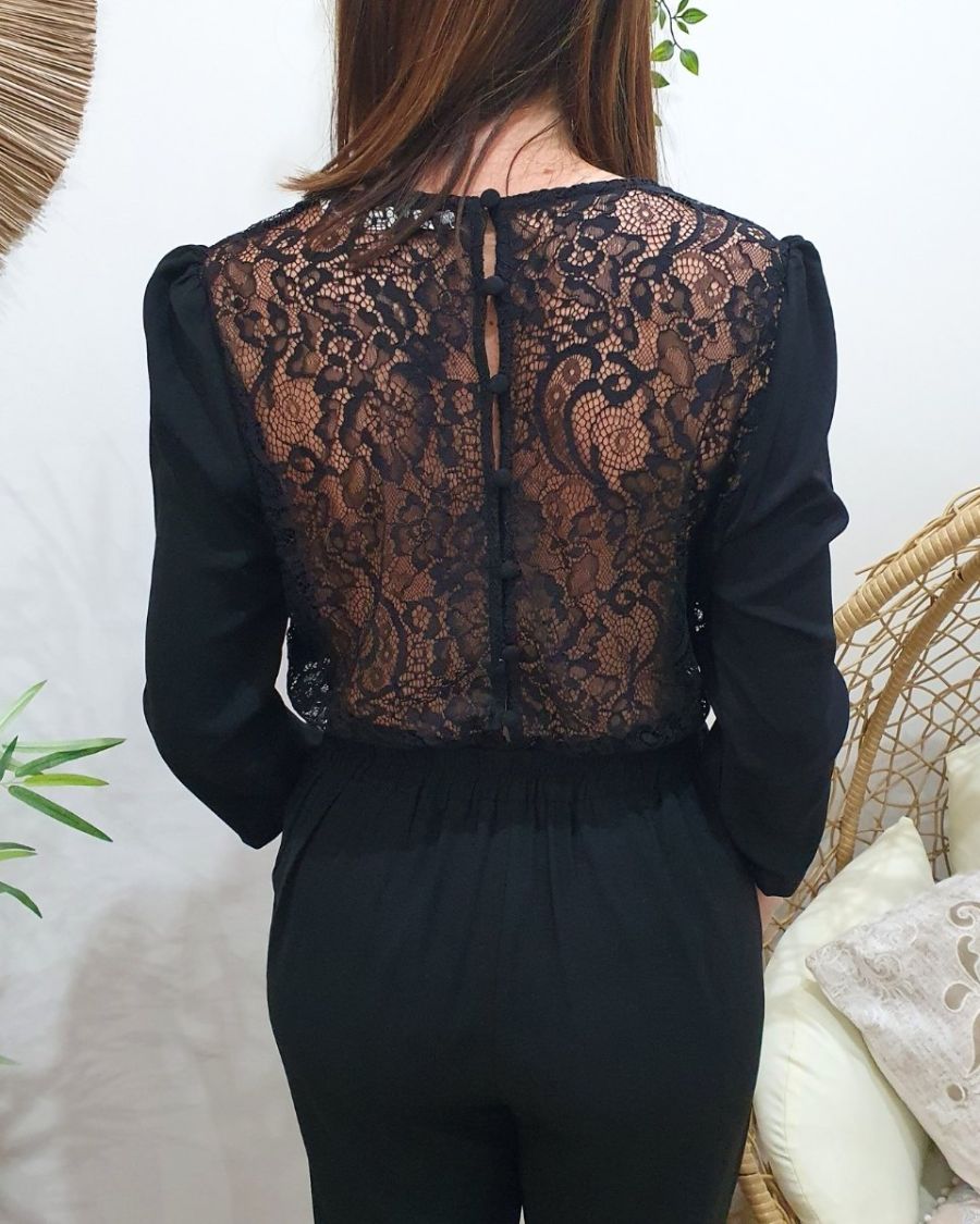 Combinaison pantalon femme noire dos dentelle