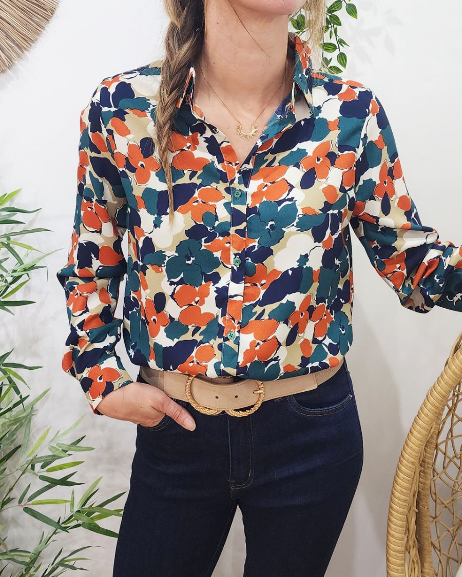 Chemisier femme vert rouille bleu Véronica