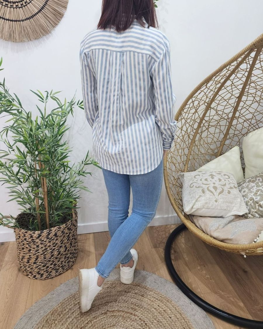 Chemisier femme  bleu à rayures Kali