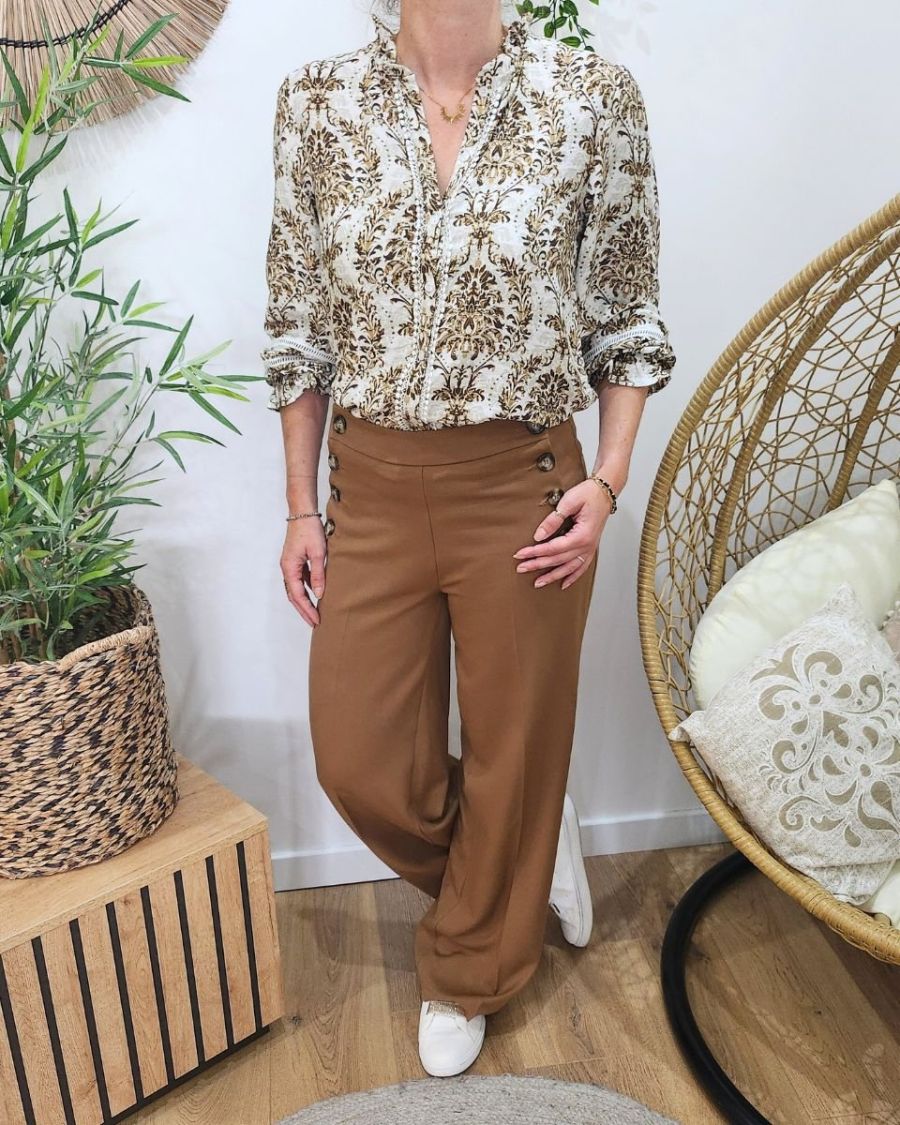 Chemisier femme camel écru beige Rosalia