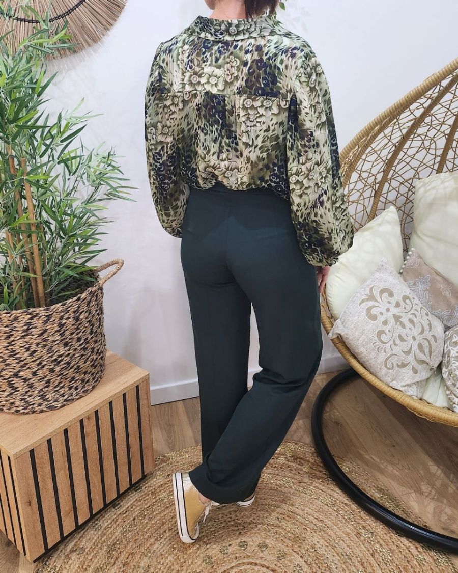 Chemisier femme vert fleuri Suzanna