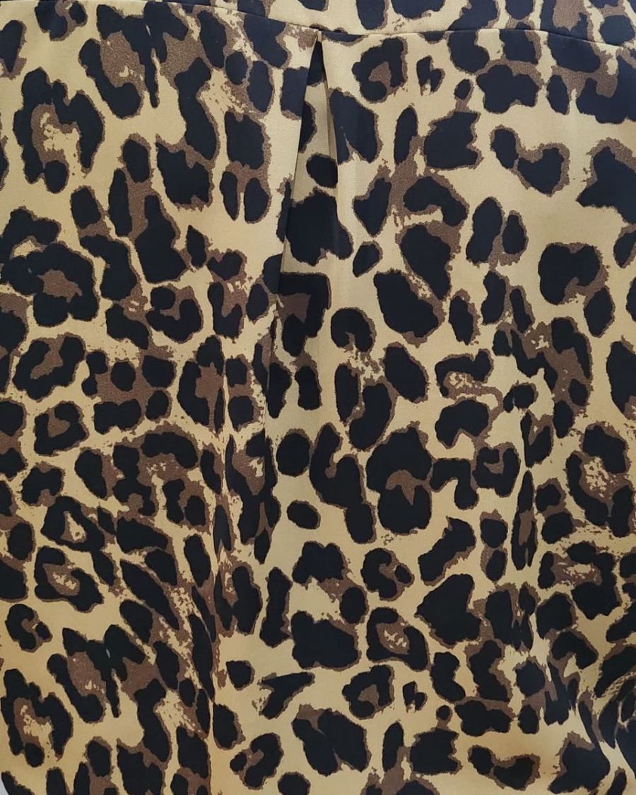 Chemisier femme camel imprimé léopard marron et noir