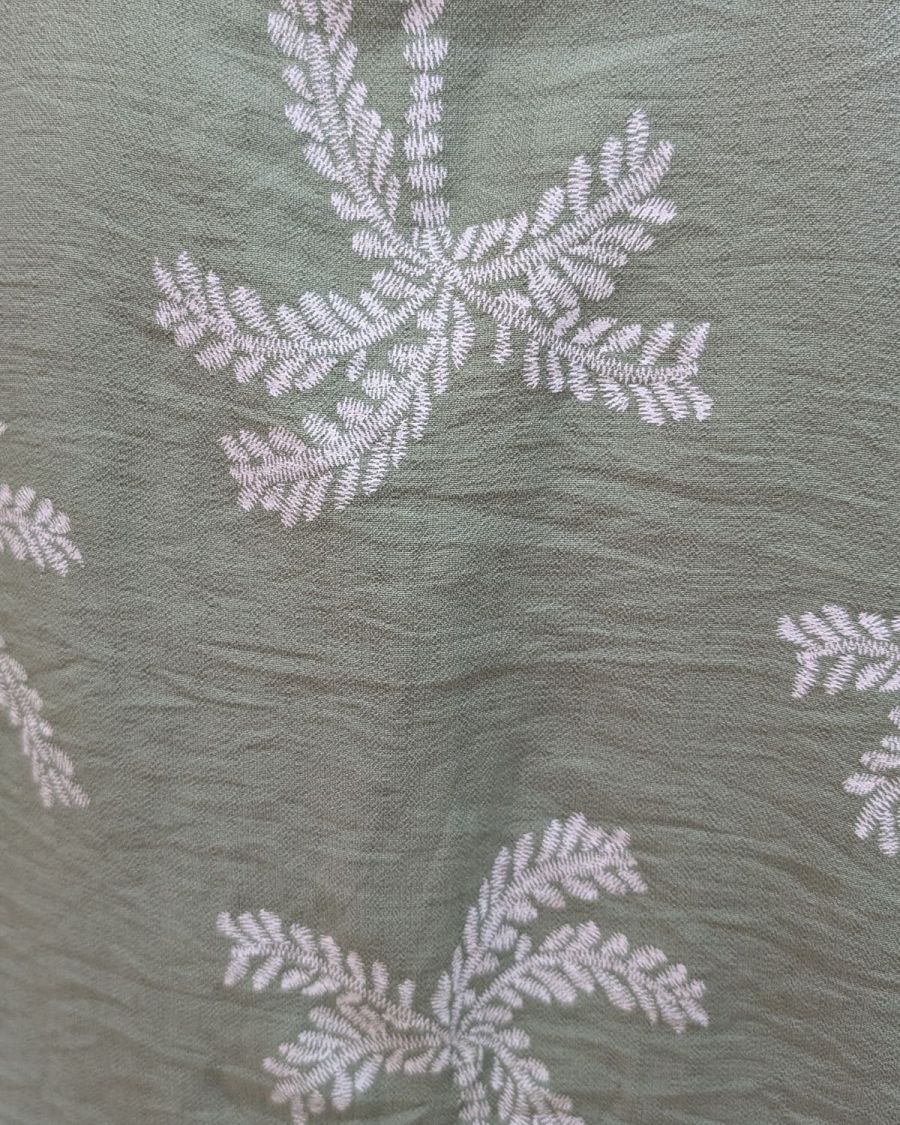 Chemisier femme vert amande palmiers blancs