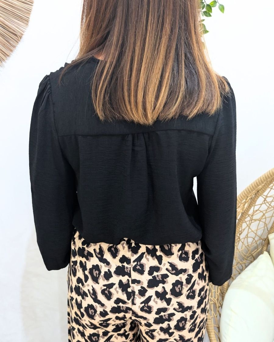 Chemisier femme noir broderies Annick