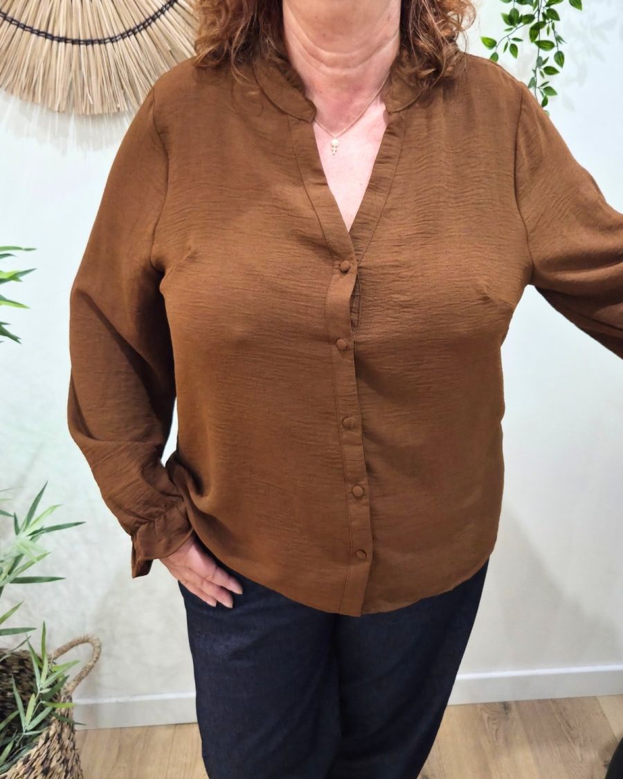 Chemisier femme marron col mao Edena