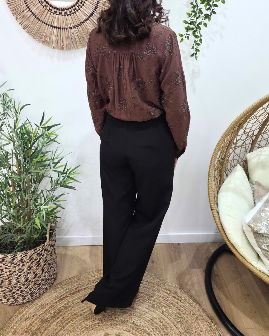 Chemisier brodé femme marron et argenté Izaline
