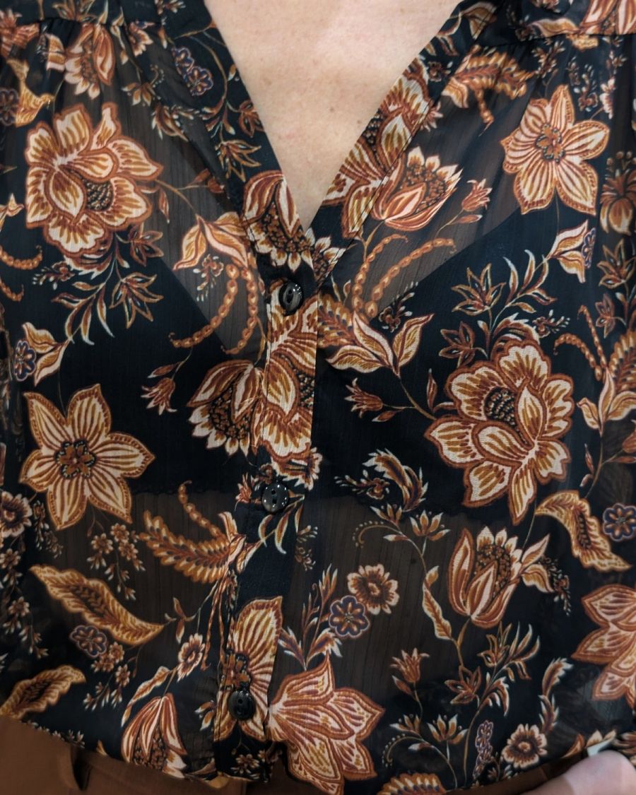 Chemisier femme noir fleurs terracottas Jasmina