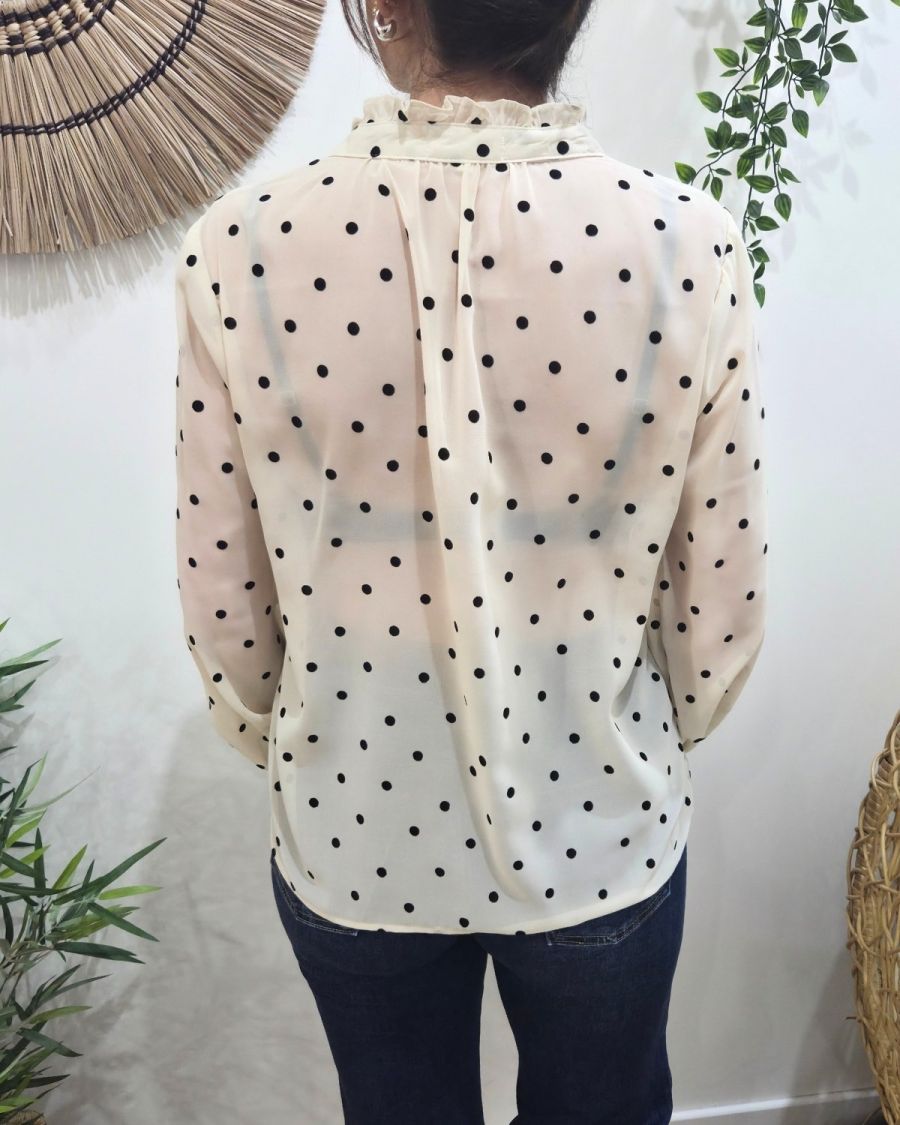 Chemisier femme beige à pois noirs