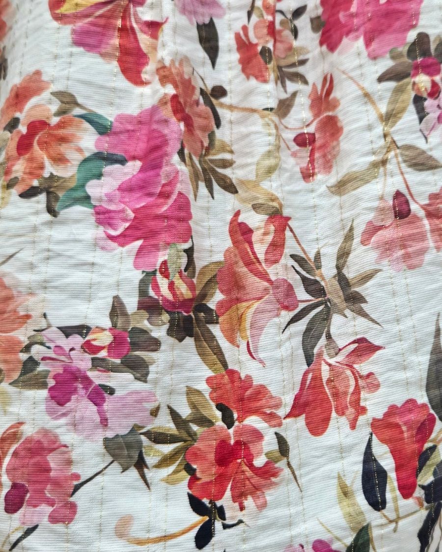 Chemisier femme écru fleurs roses orangées Aurelia