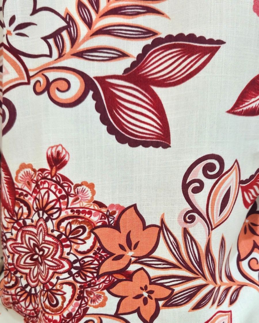 Chemisier femme écru fleurs rouges orangées Faustina