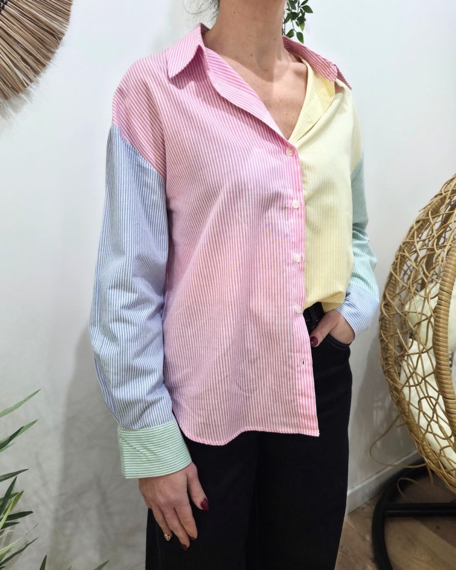 Chemisier femme rayée pastelle multicolore