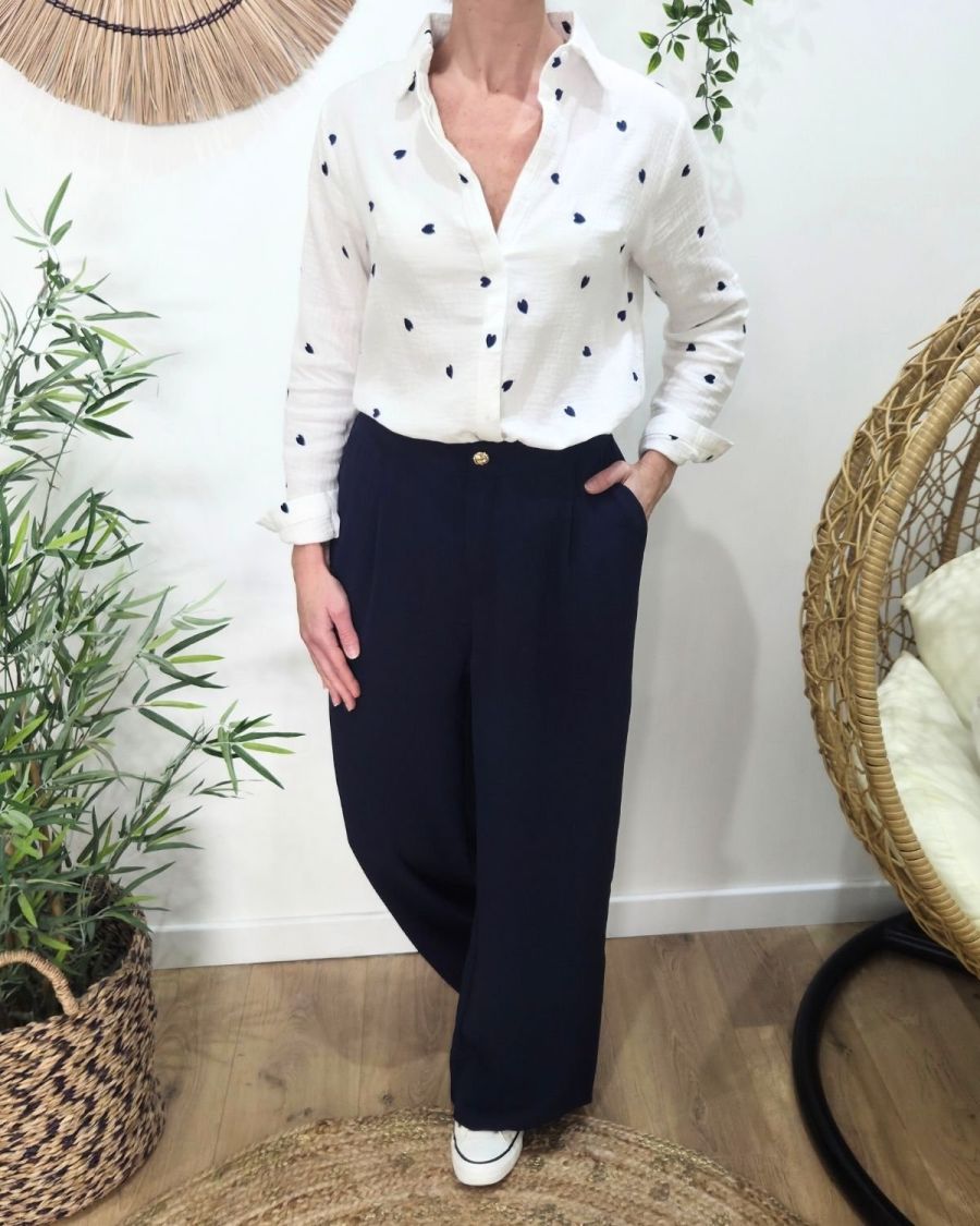 Pantalon femme fluide bleu marine Aricia