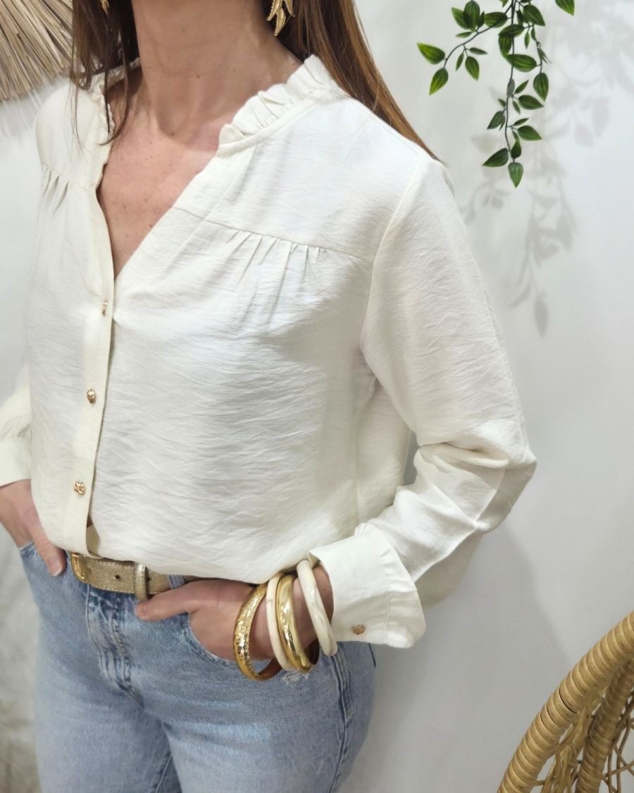 Chemisier femme uni beige col mao