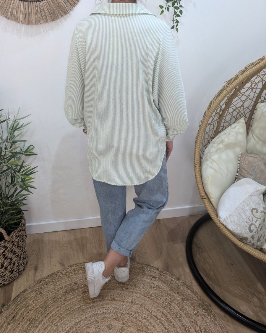 Chemisier femme vert pailleté à rayures