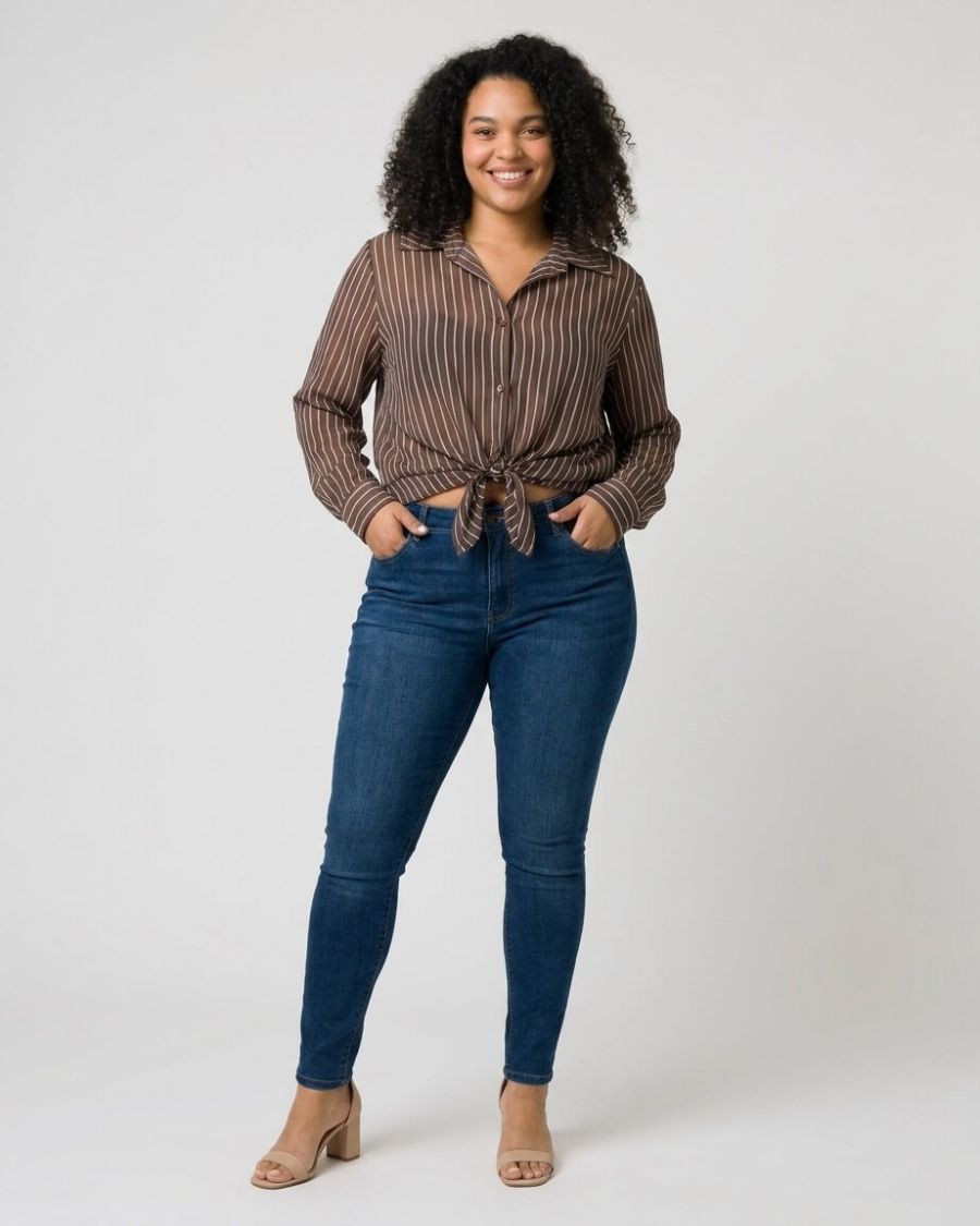 Chemisier femme oversize marron à rayures 