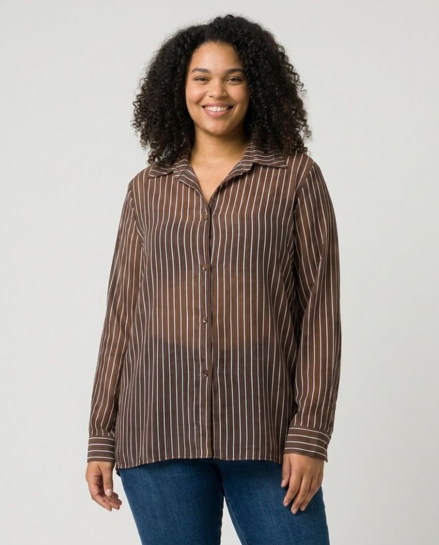 Chemisier femme oversize marron à rayures 
