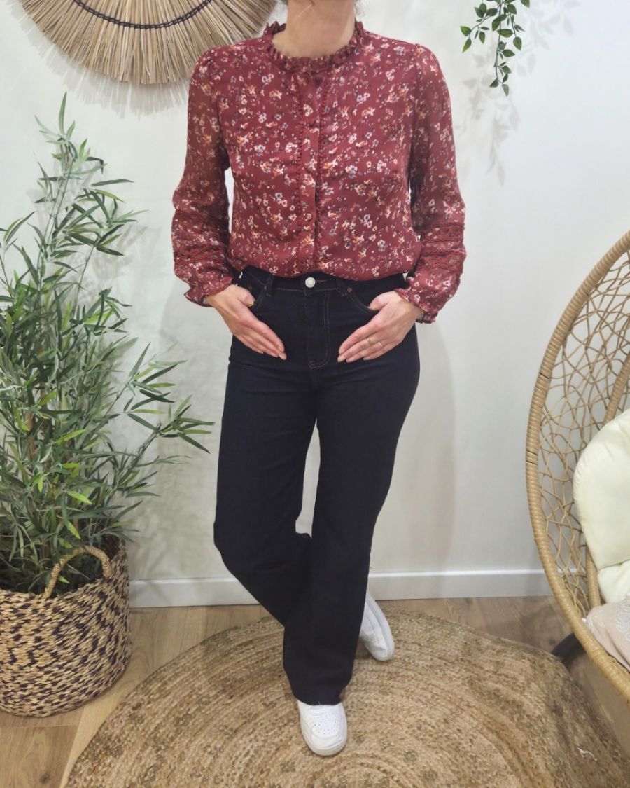 Chemisier femme rouge bordeaux fleurs liberty et broderies Otilia