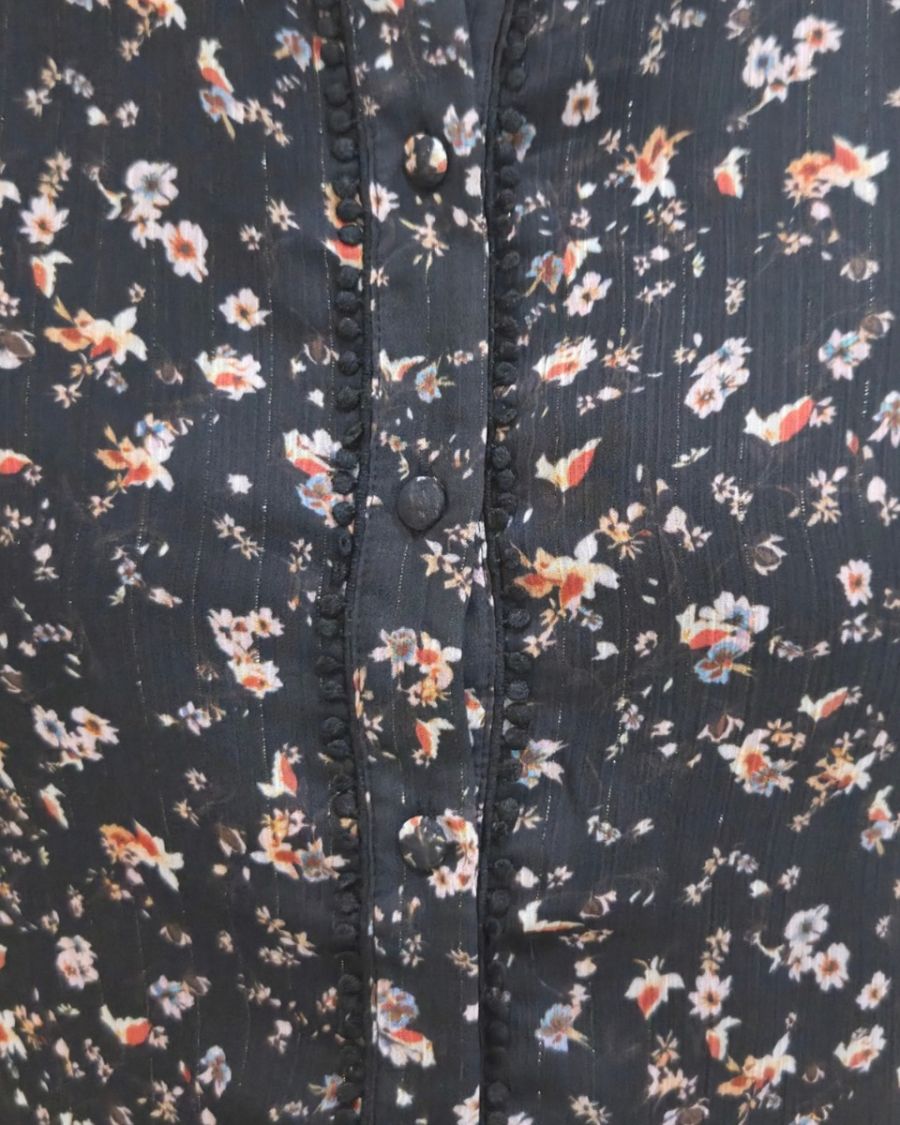 Chemisier femme noir fleurs liberty et broderies Otilia