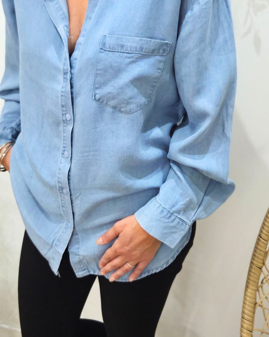 Chemise femme fluide bleu jean Pétunia