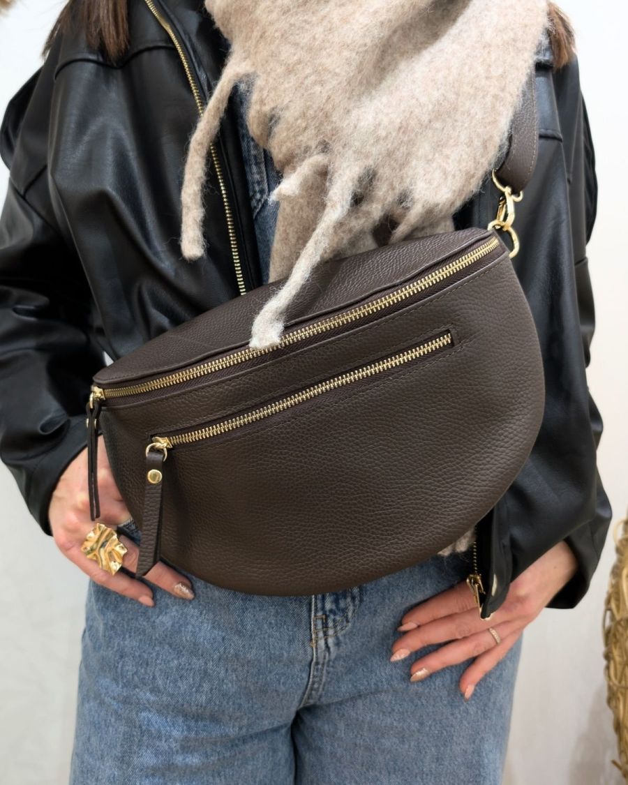 Sac banane cuir femme double zip Saphora