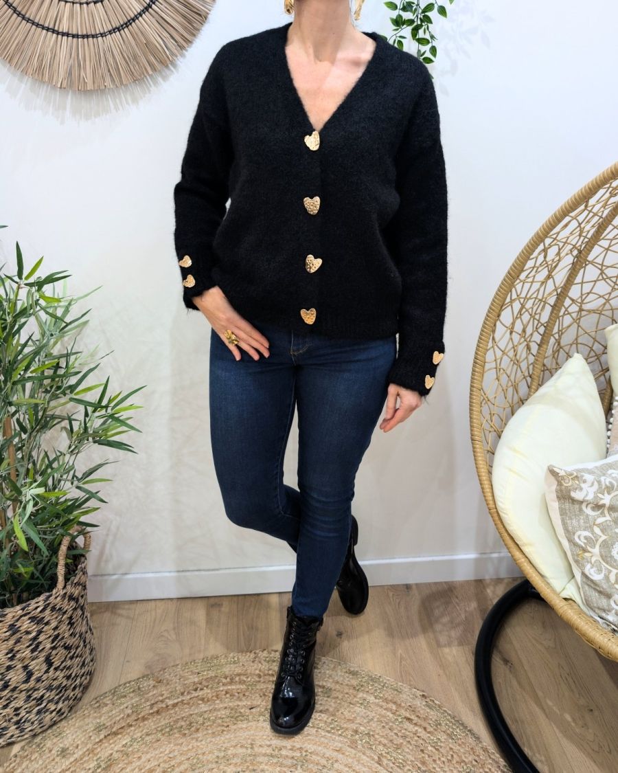 Gilet femme boutons coeurs dorés