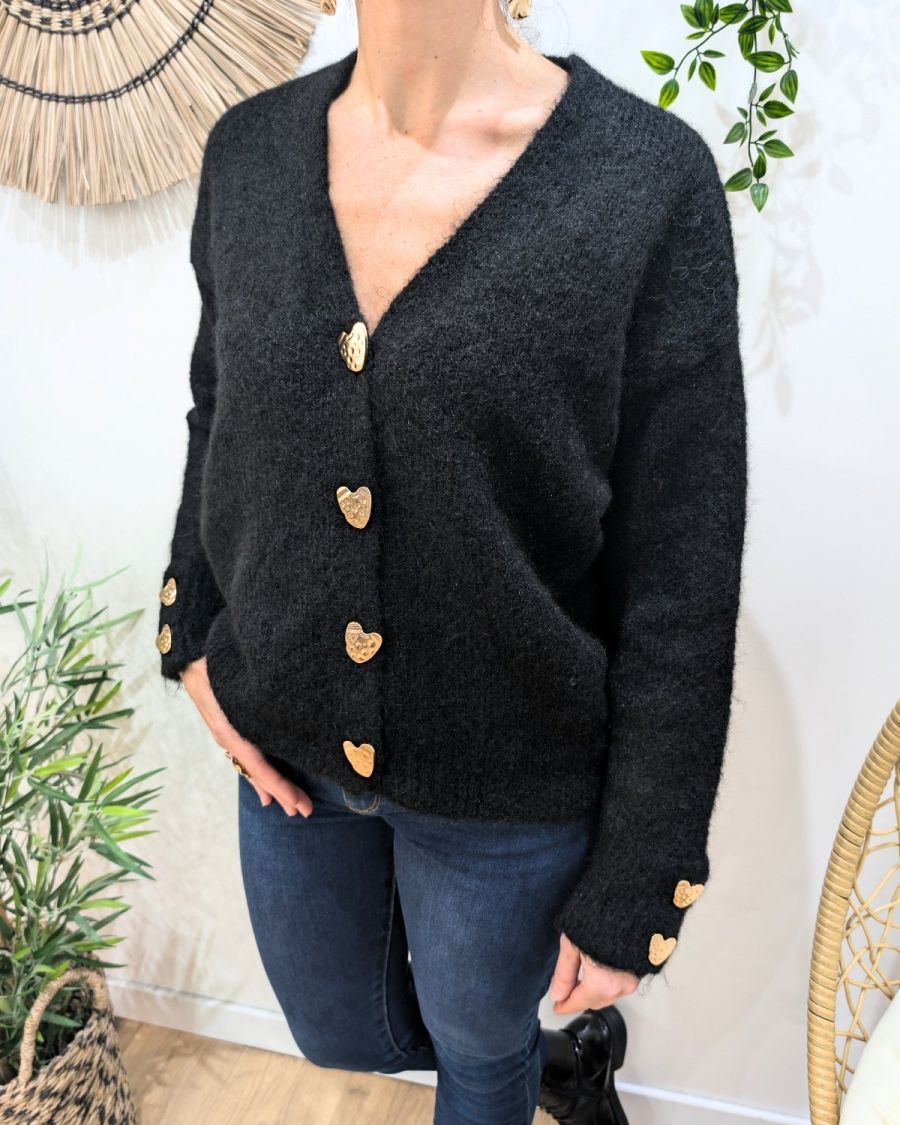 Gilet femme boutons coeurs dorés