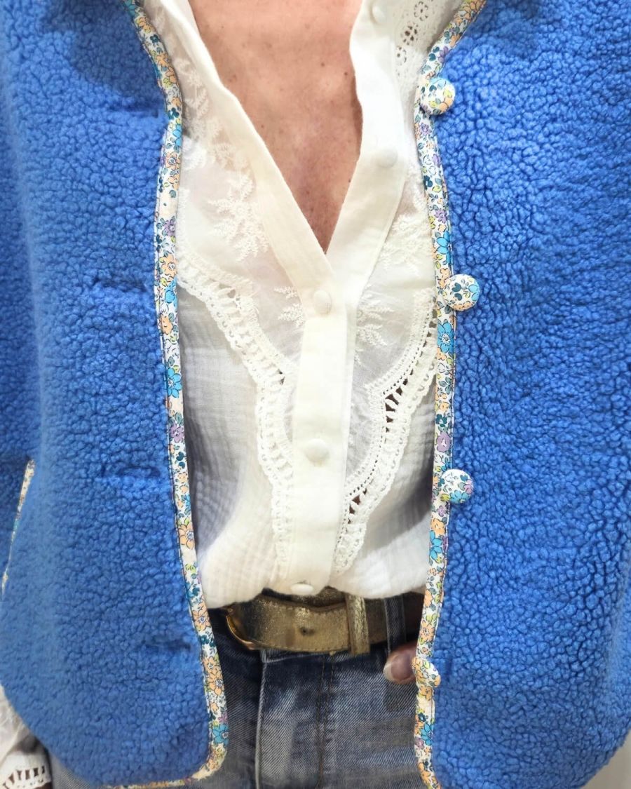 Gilet sans manches femme sans manche bouclettes bleu Eden