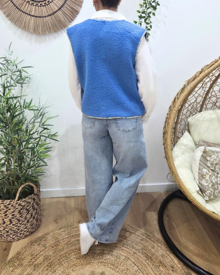 Gilet sans manches femme sans manche bouclettes bleu Eden