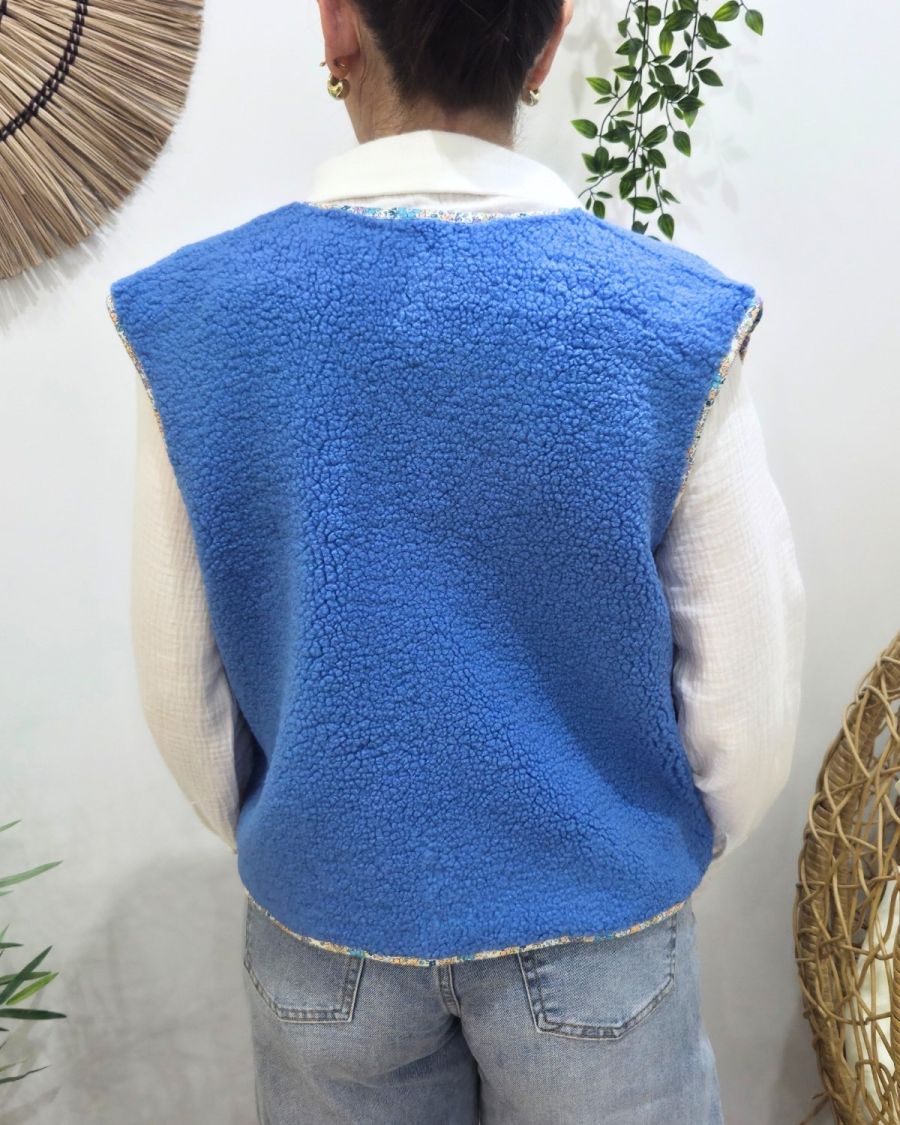 Gilet sans manches femme sans manche bouclettes bleu Eden