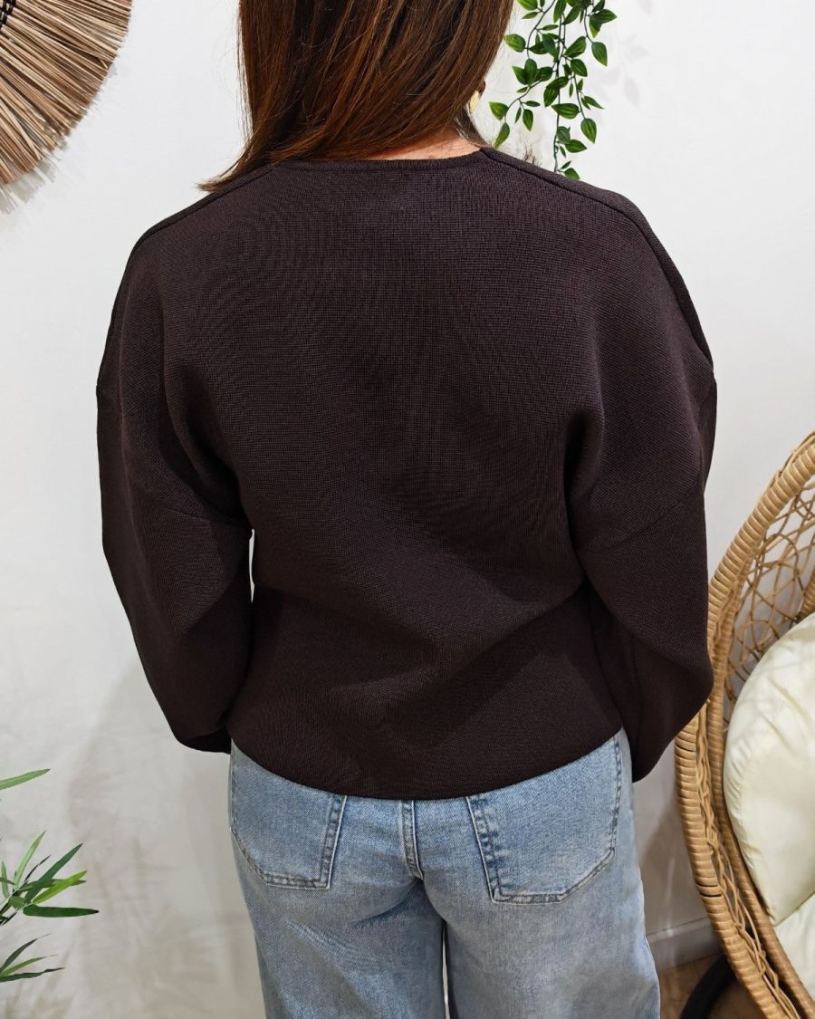 Gilet femme marron choco gros bouton doré Numa
