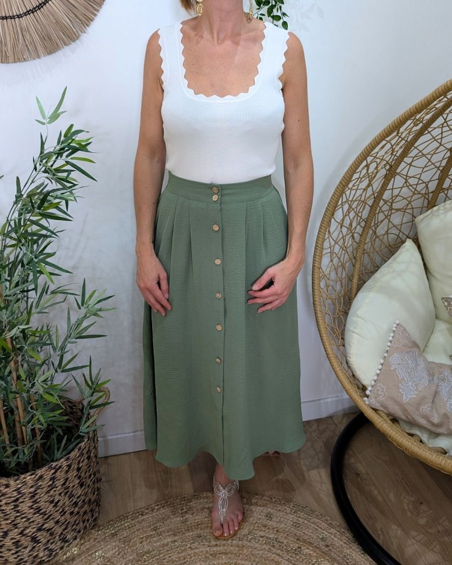 Jupe longue femme fluide boutonnée kaki