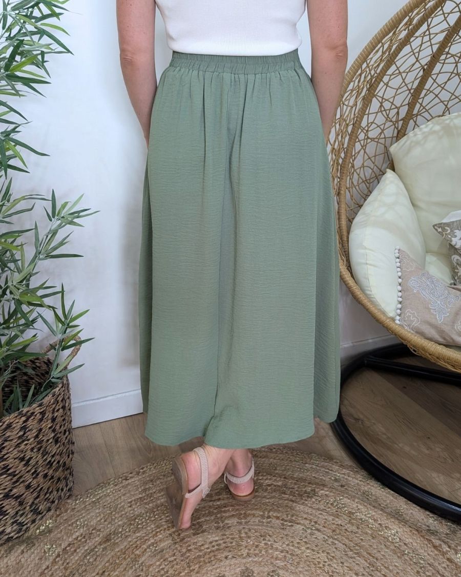 Jupe longue femme fluide boutonnée kaki