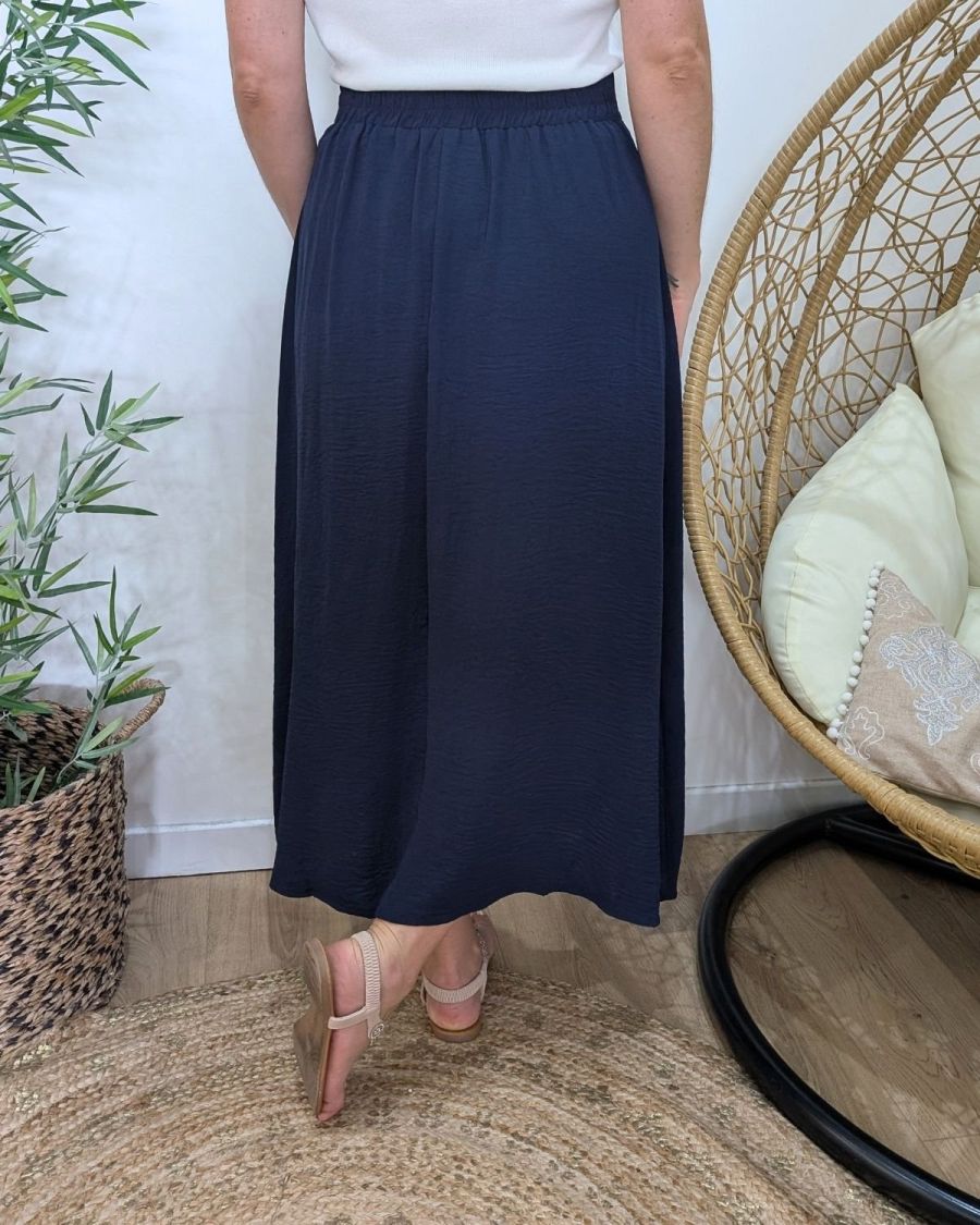 Jupe longue femme fluide boutonnée marine