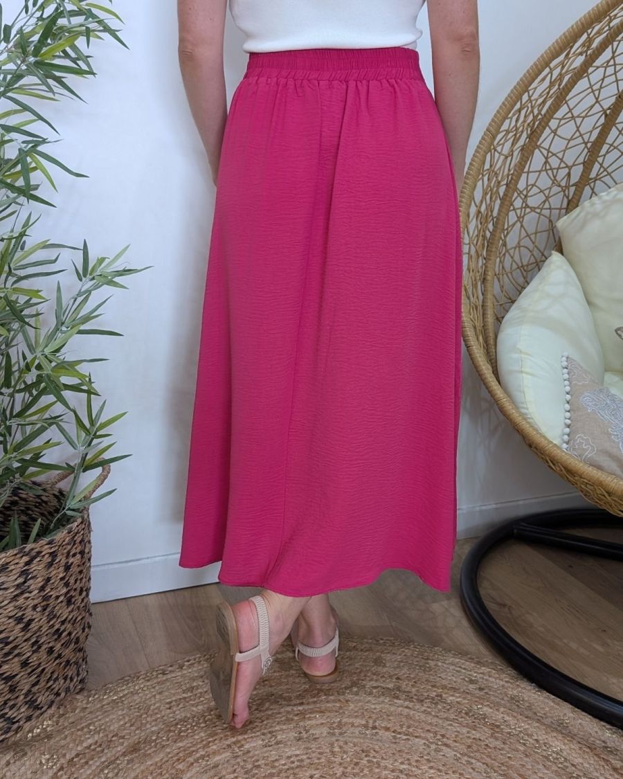 Jupe longue femme fluide boutonnée rose