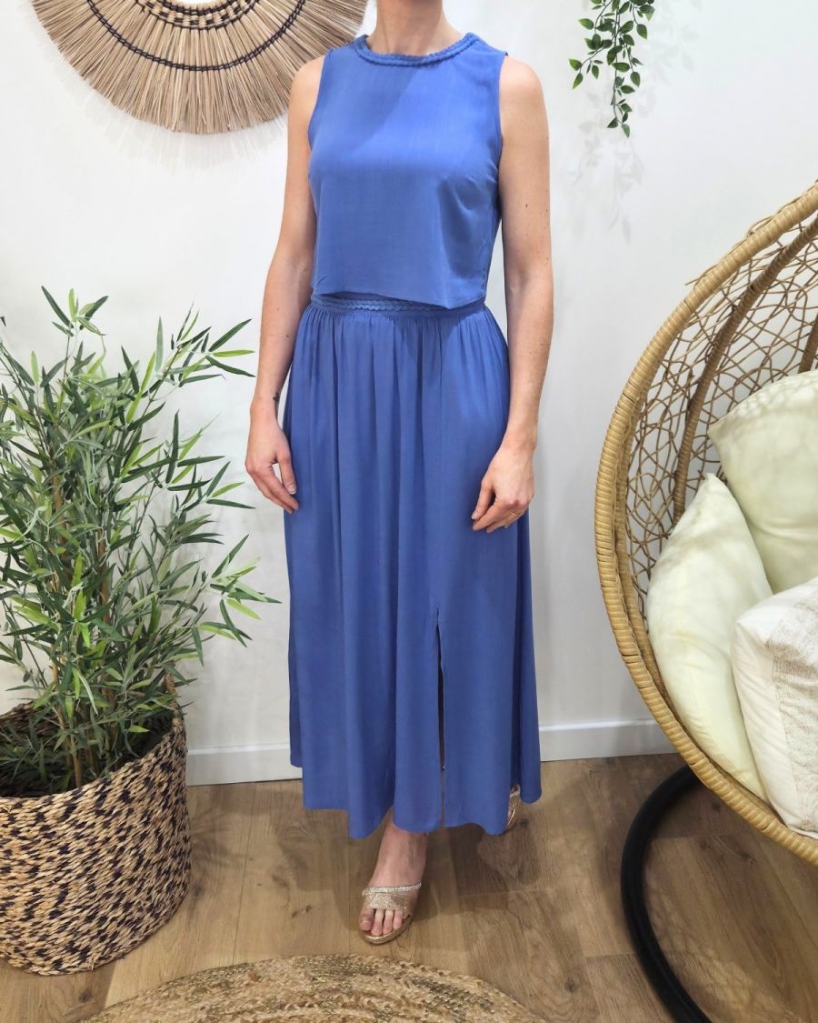 Top femme fluide torsadé uni bleu