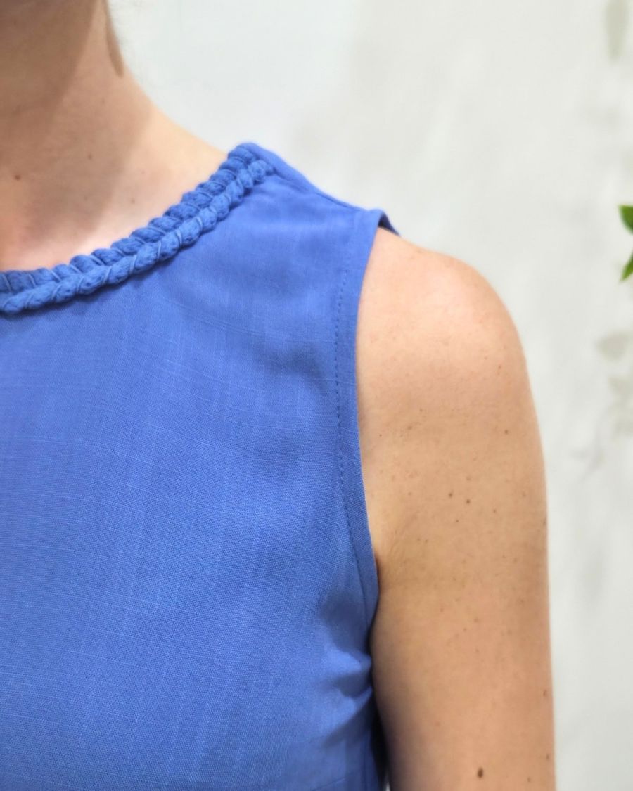Top femme fluide torsadé uni bleu