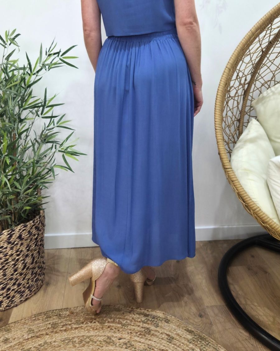 Jupe longue femme fluide unie bleu