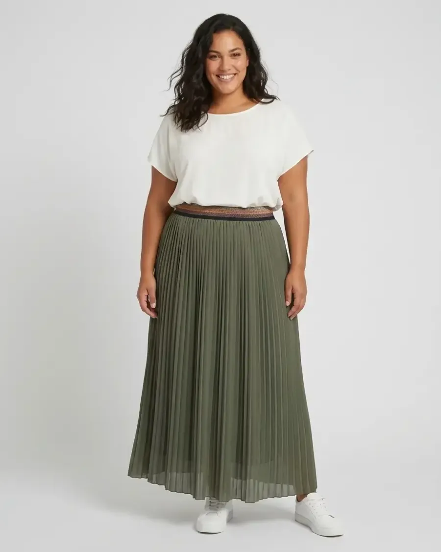Jupe longue plissée femme grande taille élastique pailleté