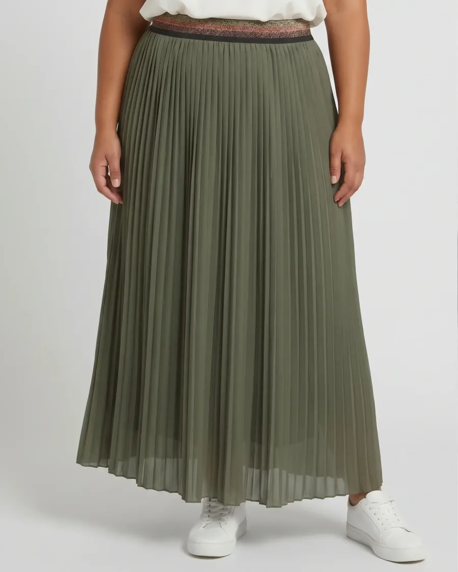 Jupe longue plissée femme grande taille élastique pailleté