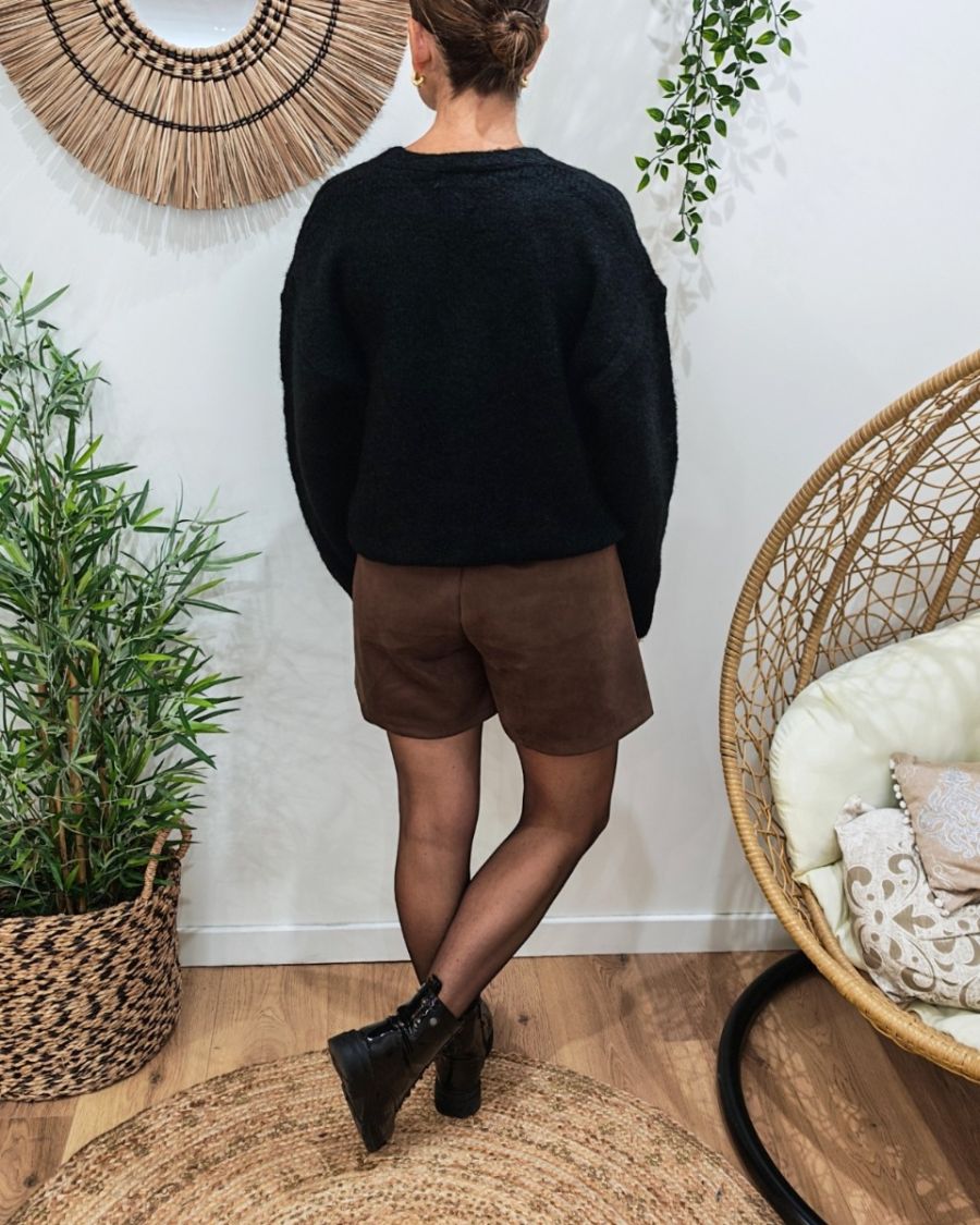 Jupe short femme suédine marron bijou doré