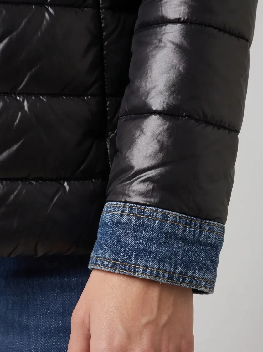Doudoune femme noire rebords jeans