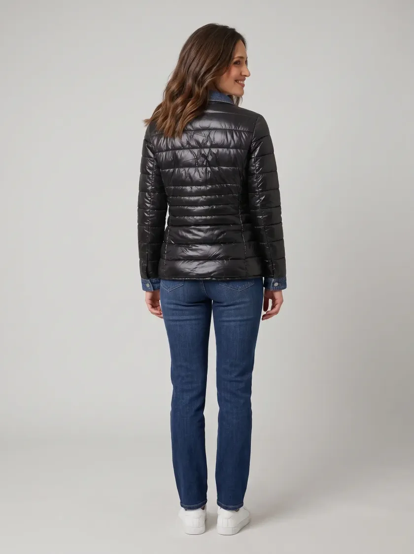 Doudoune femme noire rebords jeans