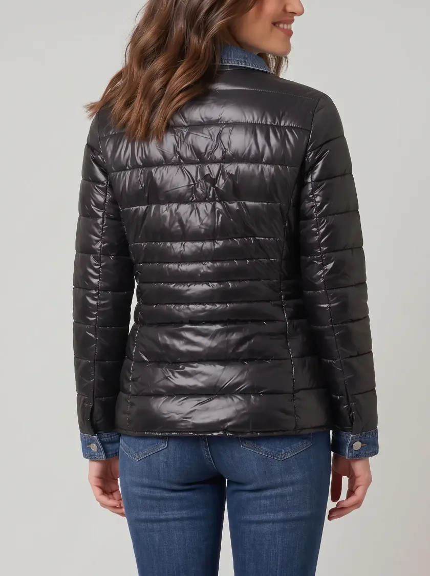 Doudoune femme noire rebords jeans