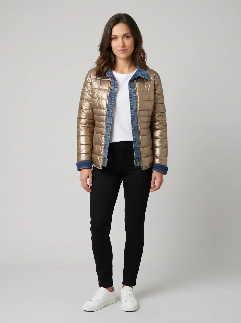 Doudoune dorée rebords jeans