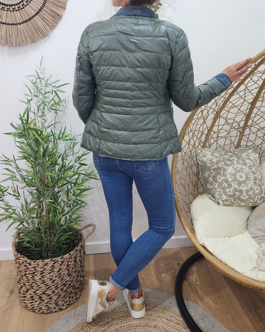 Doudoune femme kaki metallisé rebords jeans