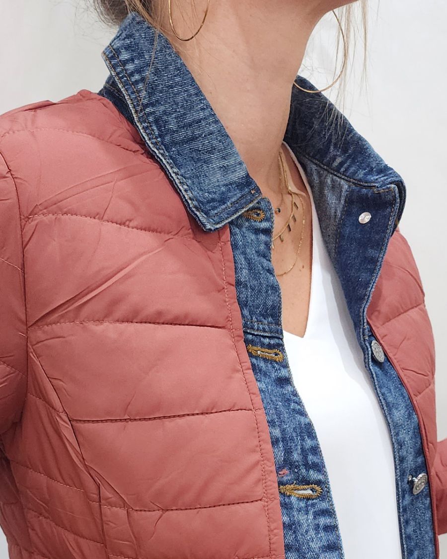 Doudoune femme terracota mate rebords jeans
