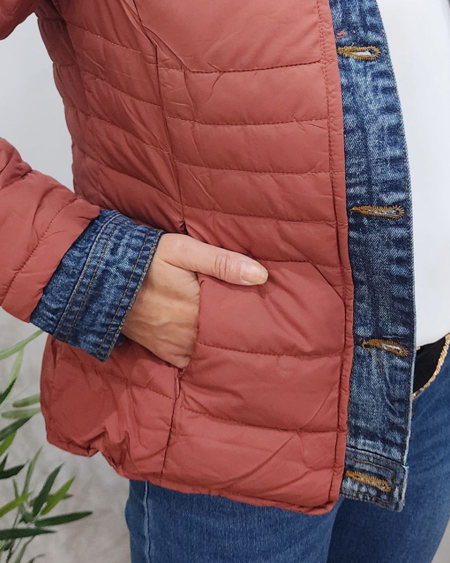 Doudoune femme terracota mate rebords jeans