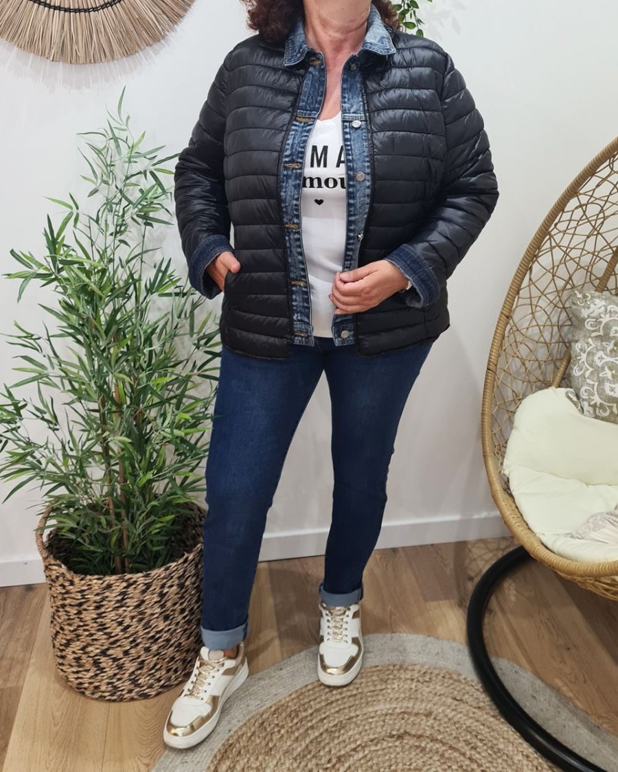 Doudoune femme noire rebords jeans